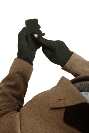 Men’s Leather Gloves | Hunter Green Suede Italian Leather Genius Gloves | Pengallan
