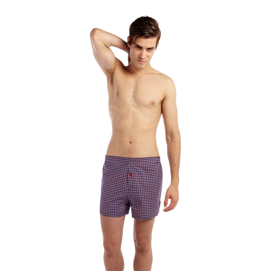 Men's Designer Underwear Slim-Fit Boxers Navy-Red Plaid Pengallan